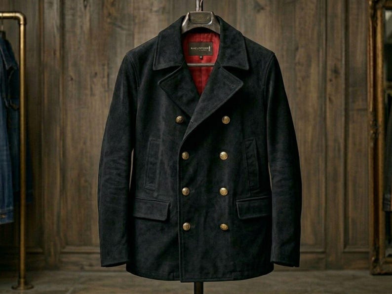 Men’s Black Suede Peacoat