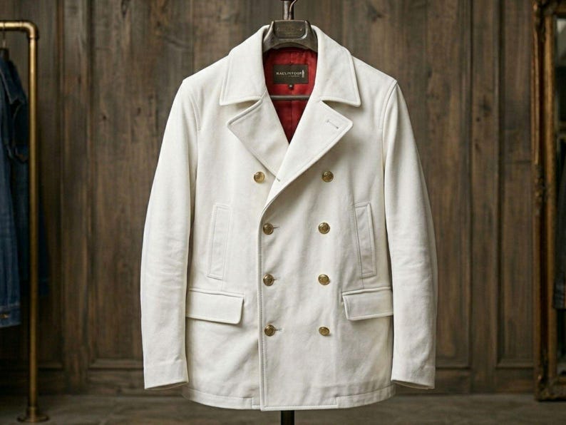 Men’s white Suede Leather Peacoat
