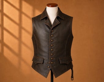 Captain Jack Bruin Leren Vest – Handgemaakt Sparrow Johnny Depp Cosplay Kostuum Gilet
