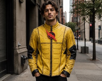 Handmade Reverse Yellow Leather Jacket | Eobard Thawne Superhero Cosplay Costume Jacket