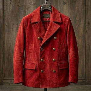 Handmade Men’s Red Suede Peacoat