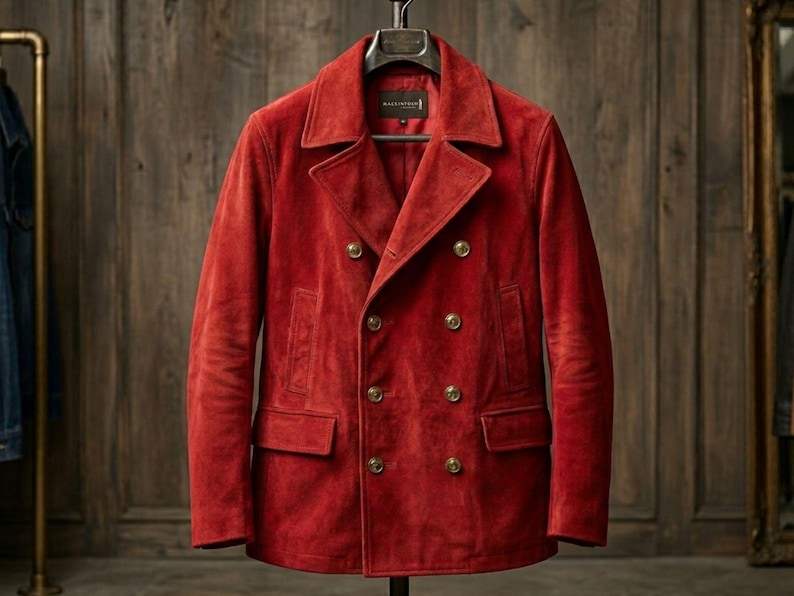 Handmade Men’s Red Suede Peacoat
