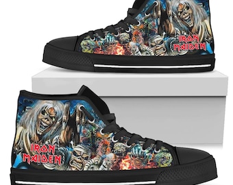 HandmadeIron Maiden Eddie Custom High Top Sneakers, Heavy Metal Band Shoes
