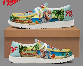 Jimmy Buffett Margaritaville Inspired Slip-On Canvas Shoes, Tropical Fan Shoes