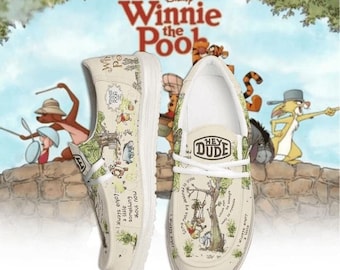 Scarpe slip-on di Winnie the Pooh fatte a mano, scarpe vintage del Bosco dei Cento Acri