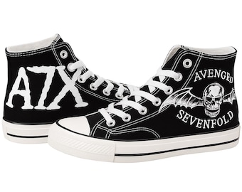HandmadeAvenged Sevenfold A7X Custom High Top Sneakers, Black Canvas PU Shoes