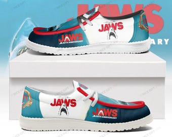 JAWS Inspired Custom Slip-On Canvas Shoes, Horror Movie Fan Shoes