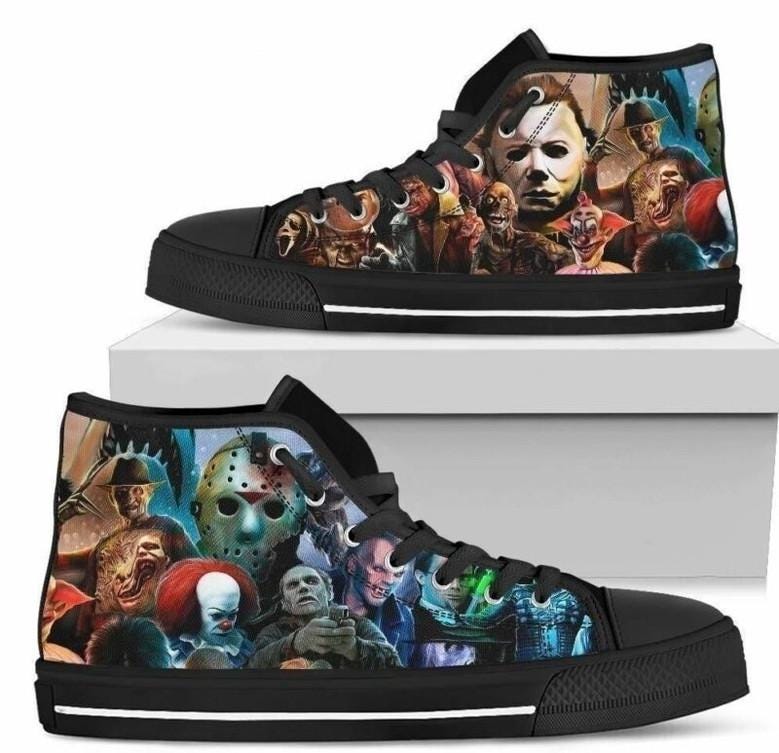 HandmadeClassic Horror Villains Custom High Tops, Michael Myers Freddy Jason Print Sneakers
