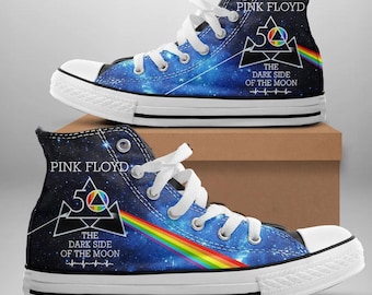 Pink Floyd Dark Side of the Moon Custom High Top Sneakers, Galaxy Rainbow Band Shoes