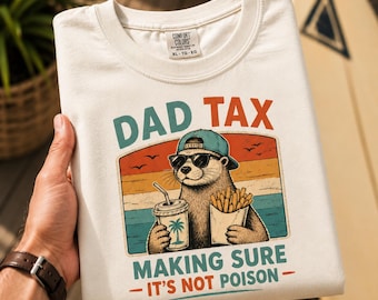 Camiseta "Dad Tax" com estampa de lontra marinha PNG, Dia dos Pais, Presente para o Marido, Camiseta retrô costeira com estampa de lontra, Camiseta vintage com estampa de pai de praia, Presentes engraçados para o pai