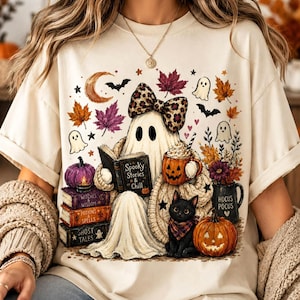 Sommarväder PNG | Mysigt spöke PNG | Söt Halloween-spökläsningsbok | Spökhistorier och avkoppling | Sublimeringsskjortadesign för hösten