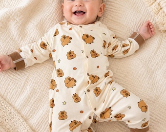 Baby Photo Outfit, Cute Cotton Baby Romper, Neutral Newborn Clothes, Capybara Baby Onesie, First Photo Outfit