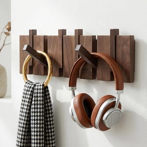 Fathers Day Gift,Wooden Wall Hooks, Walnut Coat Rack, Hidden Hooks, Minimalist Entryway Organizer, Foldable Coat Hooks, Housewarming Gift