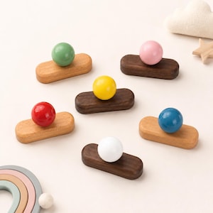 Custom Colorful Ceramic Ball Handles with Walnut Beech Base,Cute Round Ball Cabinet Dresser Knobs,Decorative drawer pull,Boho Nursery room