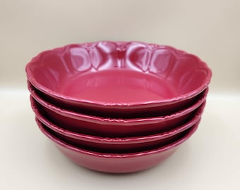 Set of 4 Princess House Pavillion Berry Red Wide Bowls
