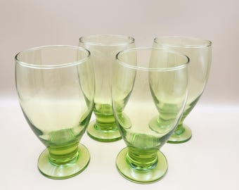 Set Of 4 MCM Olive Green Drinkware Wine Goblets, 12 Oz