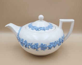 Wedgwood Queensware Embossed Teapot, Lavender on Cream, England