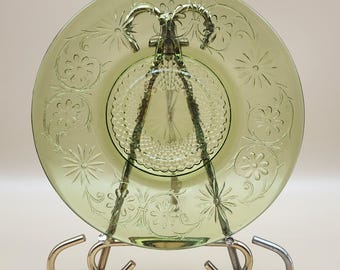 Indiana Glass Set Of 4 Green Daisy Pattern Salad Dessert Plate Dish, 6"