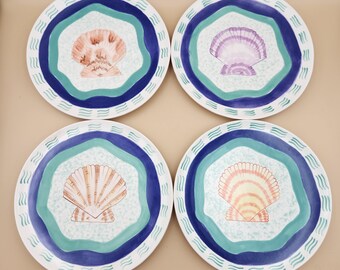Set Of 4 Ernest Hemingway Collection Ocean Shell Pattern 8.5" Dinner Plates