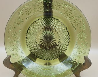 Indiana Glass Set Of 4 Green Daisy Pattern Salad Dessert Plate Dish, 7.5"