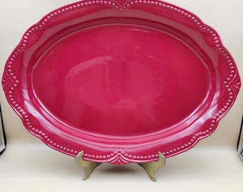 Princess House Pavillion Berry Red Oval Stoneware Platter Plate Tray, 18" Long