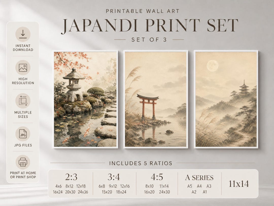 Japandi Japanese Landscape Print Set, Zen Wabi Sabi Wall Art (digital ...