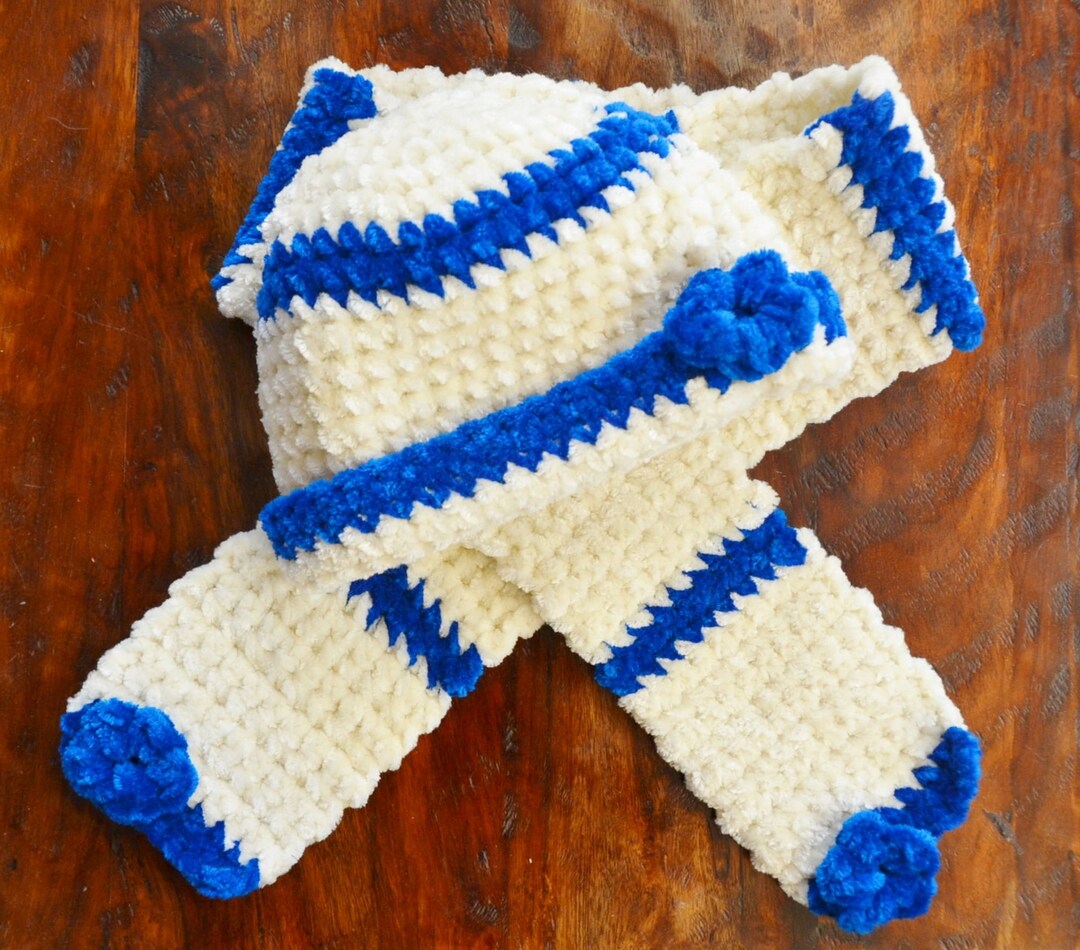 Crocheted Chenille Hat and Scarf Set, Chenille Scarf  display picture 1