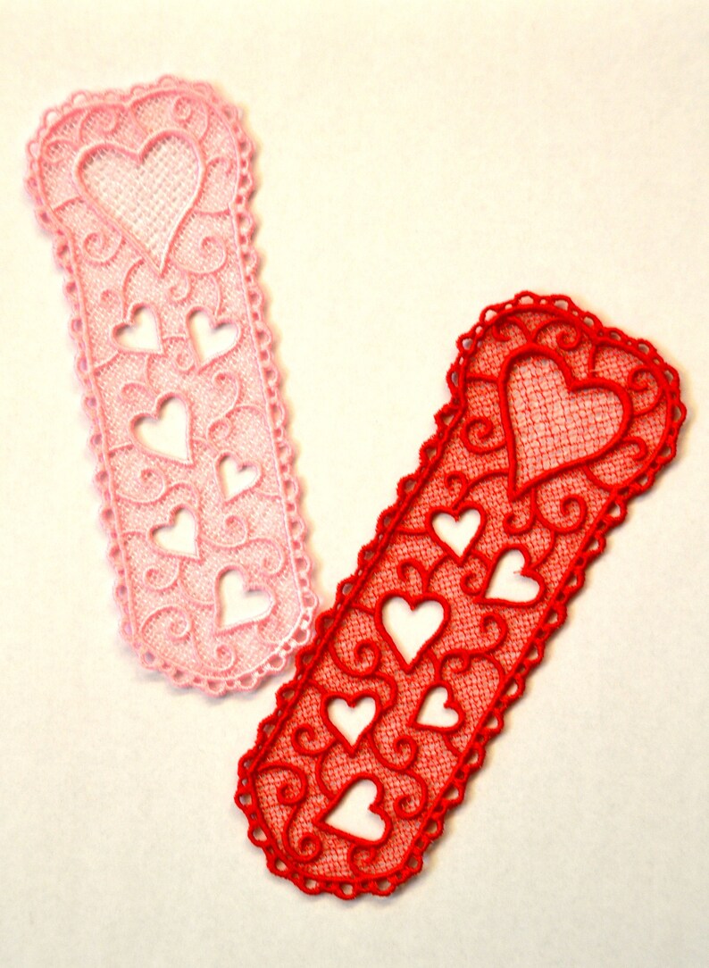 Heart Lace Bookmark, Freestanding Lace, Lace Bookmark, Embroidered Lace