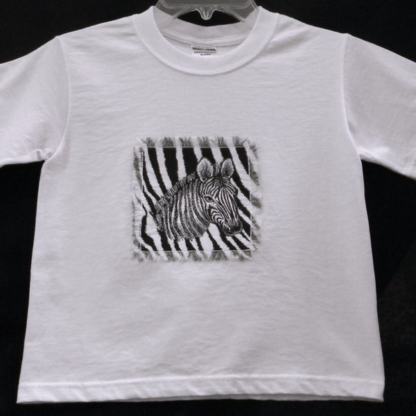 Zebra Embroidery, Zebra, Zebra Shirt, Girl's Shirt, Boy's Zebra Shirt, Safari Shirt, White Shirt, Animal, Black, Short Sleeved, Clothing