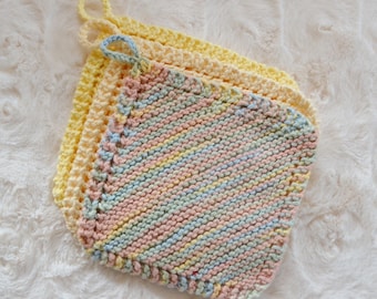 Hand-Knit Cotton Dishcloth, Cotton Dishcloth, Variegated Washcloth, Kitchen Scrubbie, Durable Dishcloth, Handmade Facecloth, Knit Washcloth