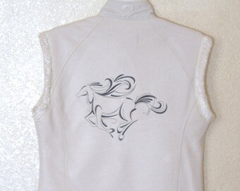 Embroidered Horse Vest, Fleece Vest, Wild Hair Fleece, Women's Vest, Horse Vest, Lined Vest, White Vest, Horse Embroidery, Equestrian Vest