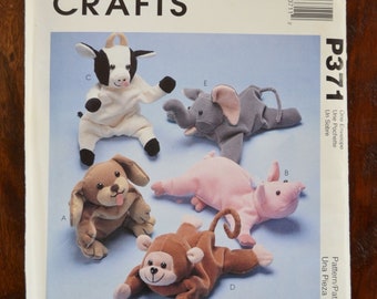 Bean Bag Animals Pattern P371, Bambeanies, McCall’s Pattern, Animal Pattern, Beanies Pattern, Pig Pattern, Cow Dog Pattern, Monkey non-cut