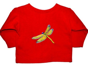 Libelle bestickt Jacke, gelbe Libelle, rote Jacke, Libelle, Mädchen Jacke, Libellen, rotes Sweatshirt, Libelle, roter Mantel