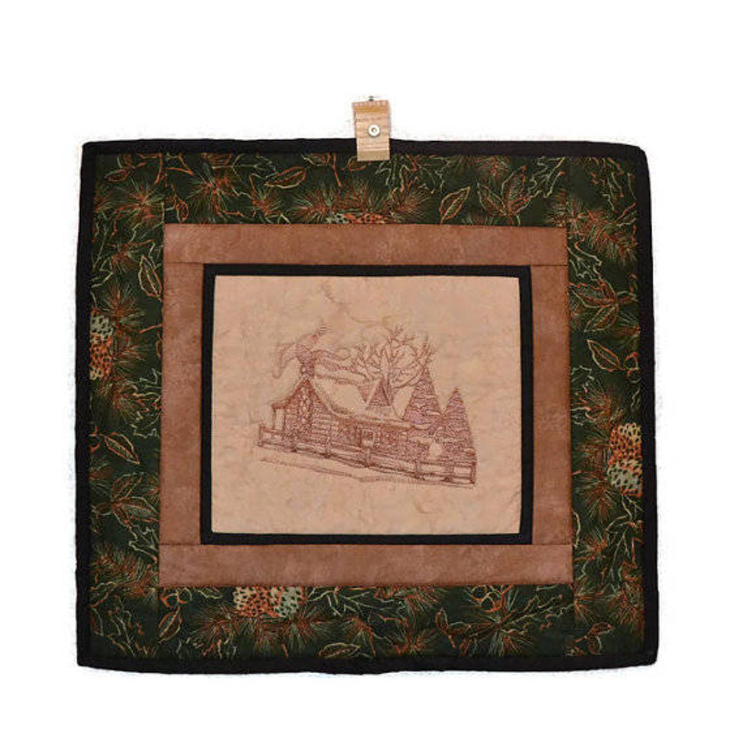 Log Cabin Quilted Wall Hanging, Log Cabin Quilt, Toile Embroidery, Log