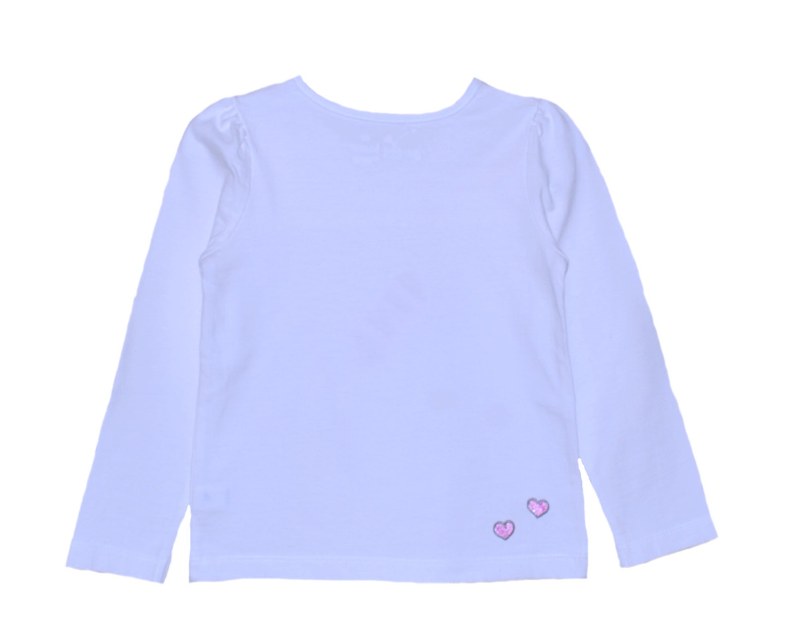 Hearts Embroidered Shirt, Pink Hearts Shirt, White Shirt, Longsleeved Shirt, Girl's Shirt