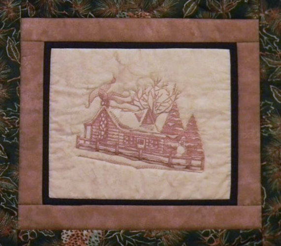 Log Cabin Quilted Wall Hanging, Log Cabin Quilt, Toile Embroidery, Log