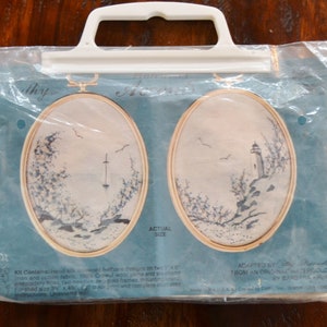Moonlight Sail and Lighthouse Embroidery Kit K007, Cathy Needlecraft, Crewel Embroidery Kit, Wool Yarn Embroidery, Embroidery Floss, Frames