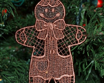 Ornamento de renda de homem-biscoito, renda independente, decoração de renda, enfeite de biscoito, apliques de gengibre, enfeite, enfeite de Natal