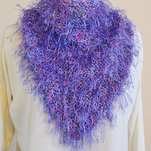 Hand Knitted Purple Triangle Scarf, Women&#39;s Scarf, Purple Scarf, Girl&#39;s Purple Scarf, Purple Cowl, Women&#39;s Shawl, Neck Warmer, Accessories