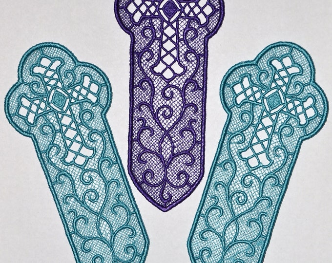 Cross Bookmark, Lace Bookmark, Purple Bookmark, Aqua Blue Bookmark