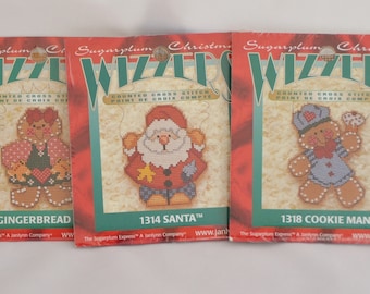 Wizzers Sugarplum Weihnachten Kreuzstich Ornament Kits, Kreuzstich Dekoration, Weihnachtsdekoration, Weihnachtsdekoration, Weihnachtsmann Ornament, UNGEÖFFNET