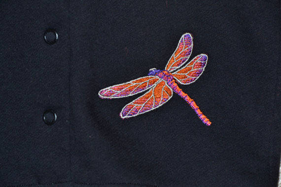 Orange Crush Embroidered Dragonfly Jacket, Black Dragonfly Jacket, Girl ...