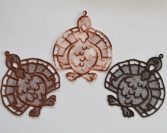 Turkey Freestanding Lace Ornament, Machine Embroidered Applique, Turkey Ornament, Holiday Embellishment, Thanksgiving Ornament, Turkey Lace