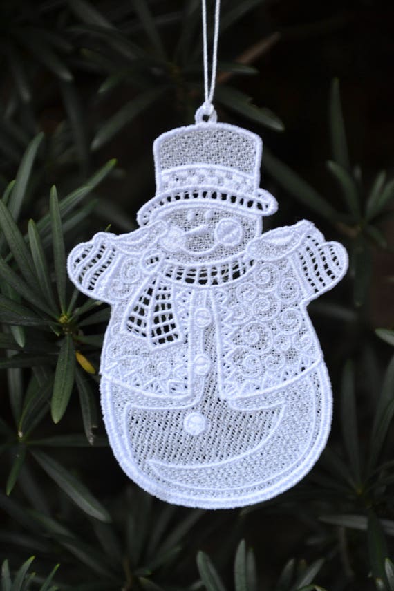 Snowman Lace Ornament, Christmas Ornament, Lace Ornament, White, Snowman Lace, Snowman, Lace, Holiday Ornament, Applique, Embellishment