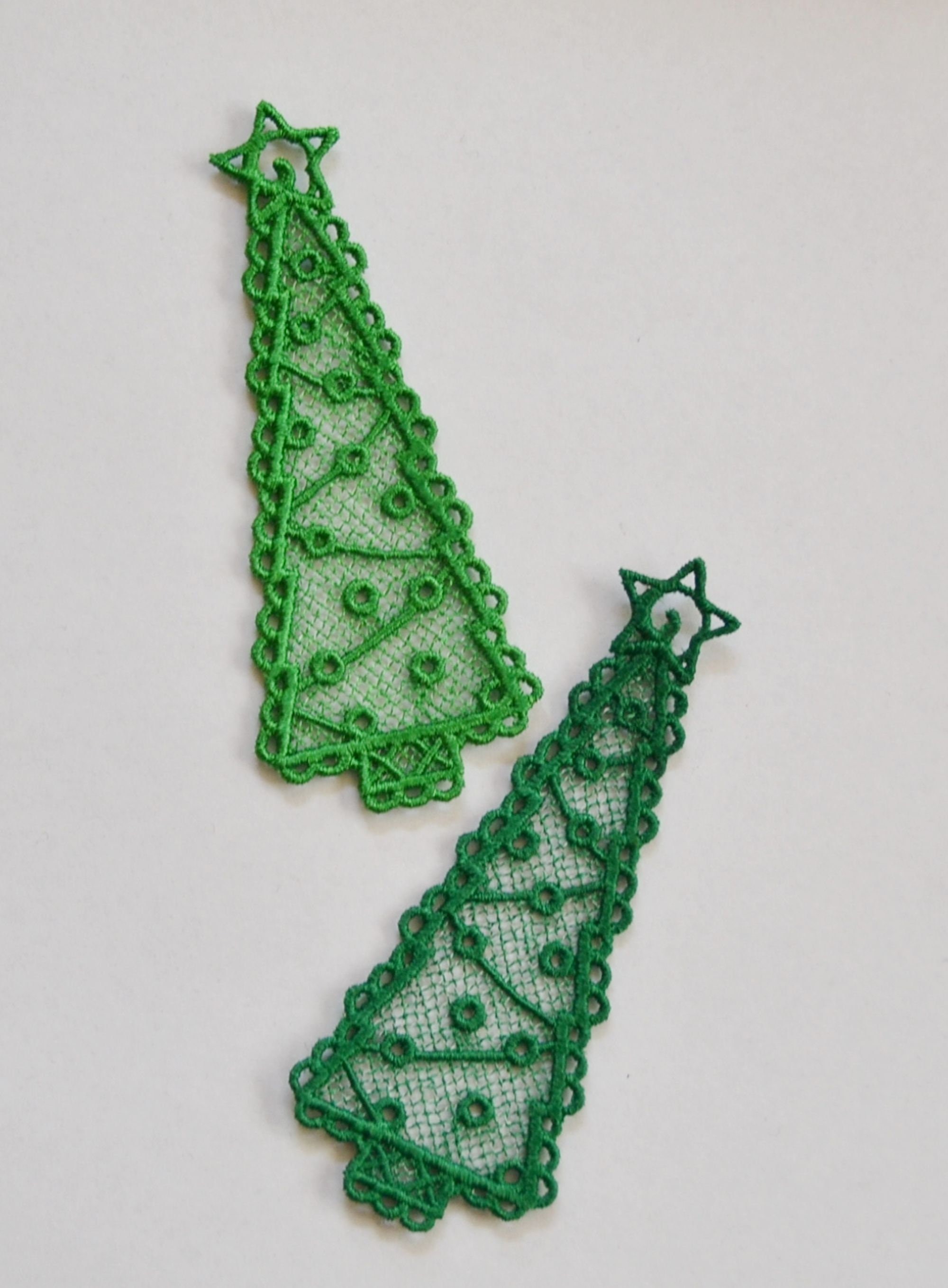 Christmas Tree Freestanding Lace Bookmark, Machine Embroidered Applique