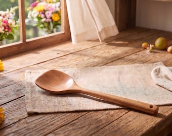Premium Long Handle Wooden Soup Ladle Extra Deep Cooking Mixing Serving Natural Arbor Wood Spoon