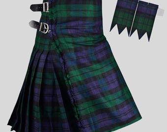 Kilt for Men Acrylic Kilt 16 oz 5 Yard  | Traditional Highland Kilt with Deep Pleats & Leather Buckles straps in Different Tartan