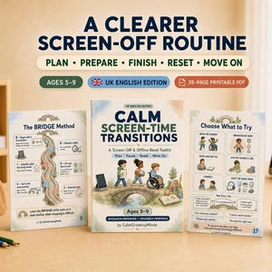 Screen Time Transition Toolkit for Kids, UK English A4 Printable PDF, Ages 5–9