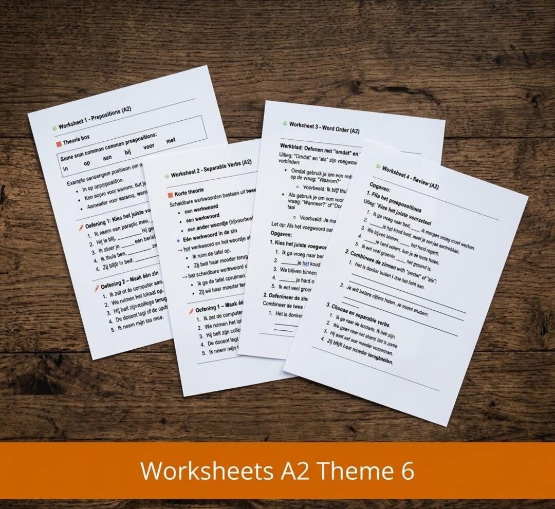 Printable Dutch Worksheets.pdf Dutch Grammar Worksheets A2 Theme 6: Prepositions, Separable Verbs ...