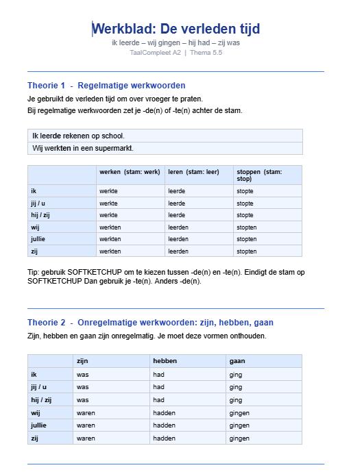 Printable Dutch Worksheets.pdf Dutch Grammar Worksheets A2 Theme 5: Past Tense & Modal Verbs (digital ...